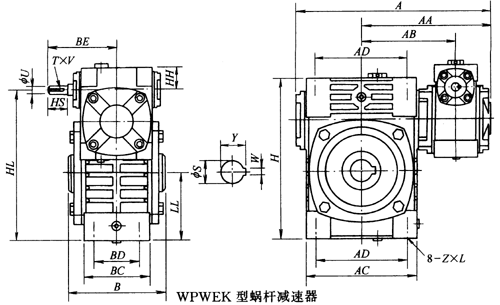 WPWEK型蝸輪蝸桿減速器主要尺寸