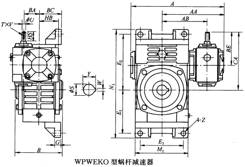 WPWEKO型蝸輪蝸桿減速器主要尺寸