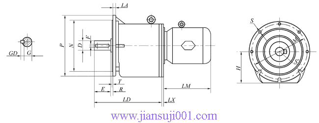 YCJ315F齒輪減速電機(jī)外型安裝尺寸(JB/T6447-92)