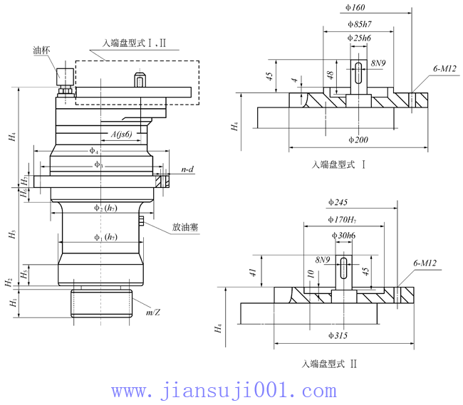 XJL-25、XJL-40、XJL-63、XJL-80、XJL-100、XJL-160、XJL-250行星齒輪減速機外型及安裝尺寸