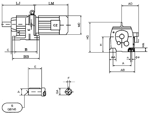 CZR17……齒輪減速電機安裝及外形尺寸