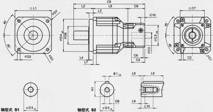 AB系列減速機尺寸(雙節,減速比i=15~100)