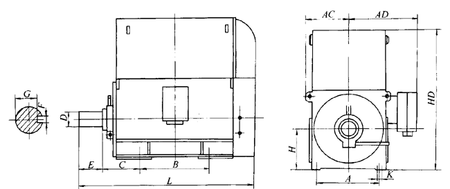 YD、YDKK、YDKS風機、水泵用三相異步電動機外形及安裝尺寸(6kV)
